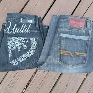 Lot of 2 Ecko Unltd Shorts Mens 32 & 34 Blue & Gray Denim Jean Skater Hip Hop Y2